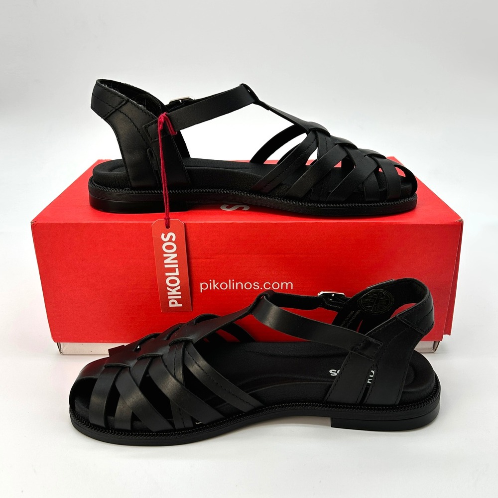 Womens Sandals Pikolinos Navia Size 6.5-7 Black Leather Fisherman Sandals NEW - Picture 2 of 8